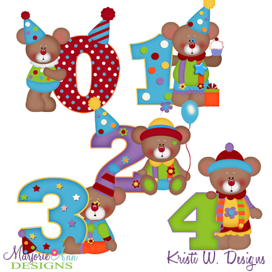 Clowning Around Bears 0-4 SVG Cutting Files Includes Clipart - Click Image to Close